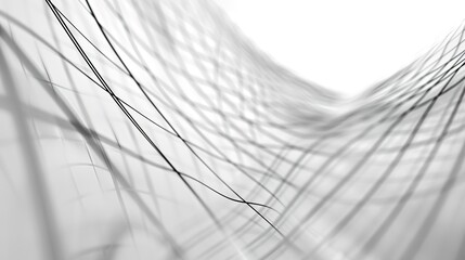 Minimalist abstract background composed of fine lines forming a grid pattern, with subtle intersections and slight variations in thickness. Monochromatic gray tones on a white base, soft shadows.