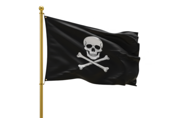 Isolated Pirate Flag with Skull Crossbones Waving on Wind Transparent Png