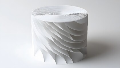 Cylindrical paper sculpture with intricate layered design.