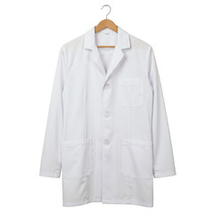 Isolated PNG of a White Medical Coat on Hanger Transparent Background