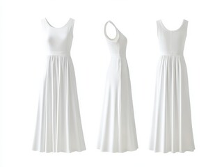white long everyday dress, front side and back view of the same dress