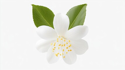 Obraz premium White Flower with Green Leaves