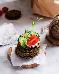 Enjoy a NutBased Stack with Fresh Veggies and Creamy Topping