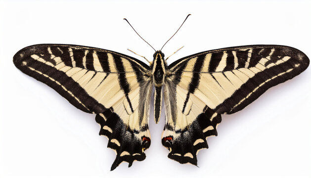 Zebra Swallowtail Butterfly Eurytides marcellus on white background top view