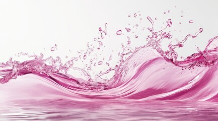Pink liquid splashes and waves against a white background