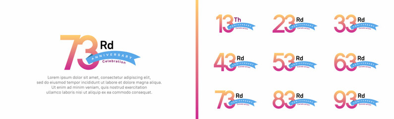 set of anniversary logo style blue ribbon. vector design purple color for celebration