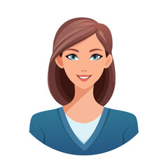 Flat Vector. Portrait of only one Woman. Simple Background.