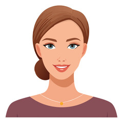 Flat Vector. Portrait of only one Woman. Simple Background.