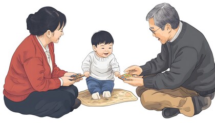Family playing with a toy.