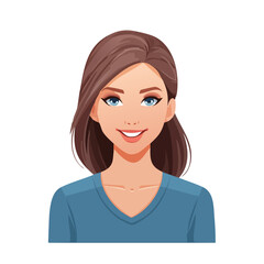 Flat Vector. Portrait of only one Woman. Simple Background.