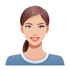 Flat Vector. Portrait of only one Woman. Simple Background.