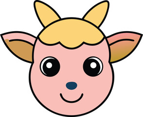 Adorable Cartoon Goat Illustration Cute Pink Goat Face Design