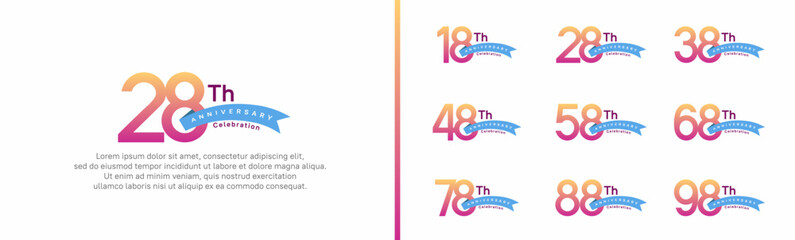 set of anniversary logo style blue ribbon. vector design purple color for celebration
