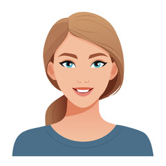 Flat Vector. Portrait of only one Woman. Simple Background.