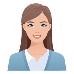 Flat Vector. Portrait of only one Woman. Simple Background.