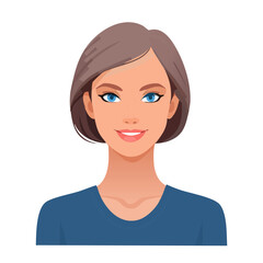 Flat Vector. Portrait of only one Woman. Simple Background.