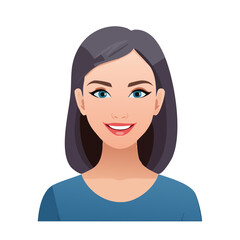 Flat Vector. Portrait of only one Woman. Simple Background.