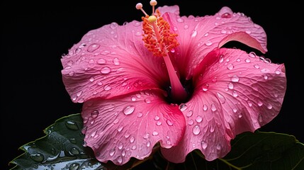 Hibiscus Macro Shot with Shine on Black