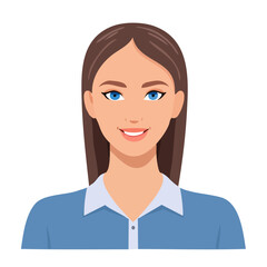 Flat Vector. Portrait of only one Woman. Simple Background.