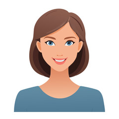 Flat Vector. Portrait of only one Woman. Simple Background.