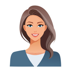 Flat Vector. Portrait of only one Woman. Simple Background.