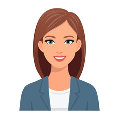 Flat Vector. Portrait of only one Woman. Simple Background.