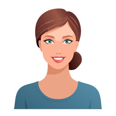 Flat Vector. Portrait of only one Woman. Simple Background.