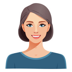 Flat Vector. Portrait of only one Woman. Simple Background.