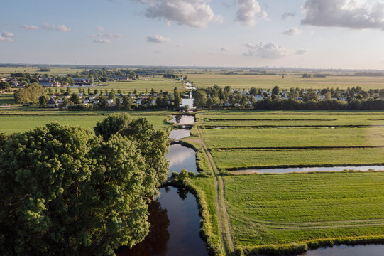 Typical Dutch polder landscape seen from above.