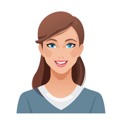 Flat Vector. Portrait of only one Woman. Simple Background.