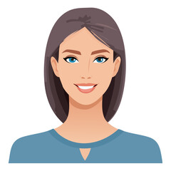Flat Vector. Portrait of only one Woman. Simple Background.
