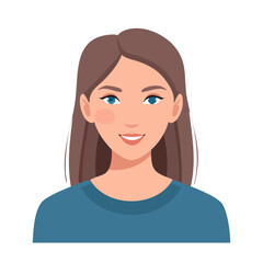 Flat Vector. Portrait of only one Woman. Simple Background.