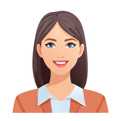 Flat Vector. Portrait of only one Woman. Simple Background.