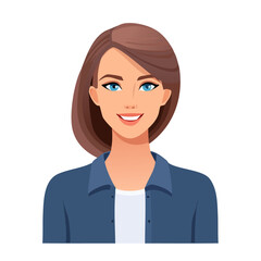 Flat Vector. Portrait of only one Woman. Simple Background.