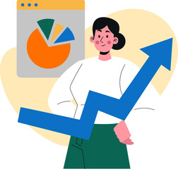 Flat Illustration of a Person Holding an Upward Arrow Representing Growth and Success in Business Analytics