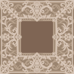 Highly detailed square baroque frame with grotesque mask, multilayer decorative vector for laser cut, vintage wall art design