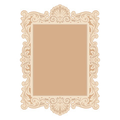 Vintage baroque frame with shell and scrolls, rectangular ornate vector for laser cutting, decorative wedding or signage border