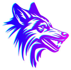 PNG Bold vibrant wolf head with dynamic gradients.