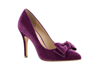 Isolated Purple Sparkle High Heel Shoe with Bow on Transparent Background