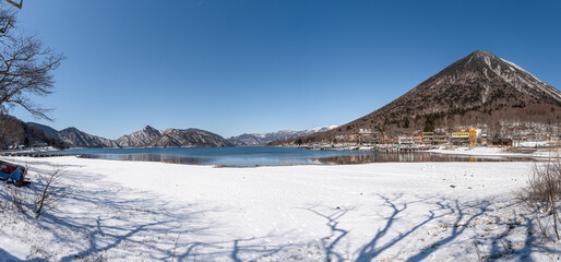 Panorama of Lake Chuzenji, in Nikko Japan during winter