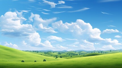 Rolling Green Hills Under Blue Sky