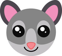 Adorable Grey Sugar Glider Cartoon Face Illustration Cute Kawaii Animal Design