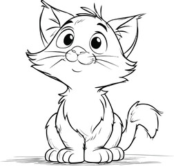 Obraz premium Cat Cartoon Character Outline for Coloring – Cute Kitten Line Art Adobe Illustrator Artwork