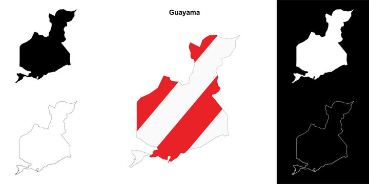 Guayama municipality blank outline map set