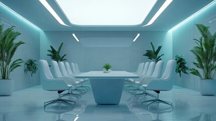 Conference room with central table and chairs in a stylish setting