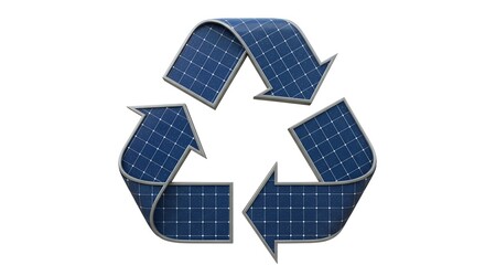 Recycle symbol with solar panel texture on white background, representing clean energy, sustainability, and eco-friendly innovation
