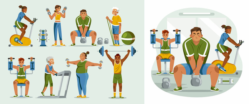 People Exercising in the Gym Flat Composition