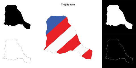 Trujillo Alto municipality blank outline map set