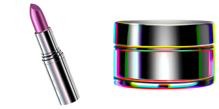 PNG silver lipstick and a shimmering jar stand against a transparent background.