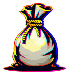 PNG vibrant textured sack with a knotted cord.